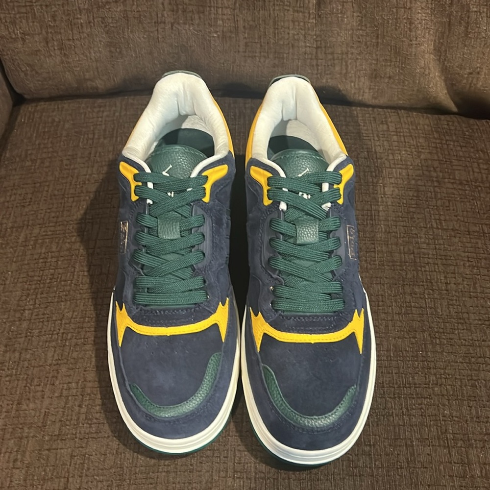 Polo by Ralph Lauren Blue and Yellow Retro Suede Sneakers - Picture 3 of 10